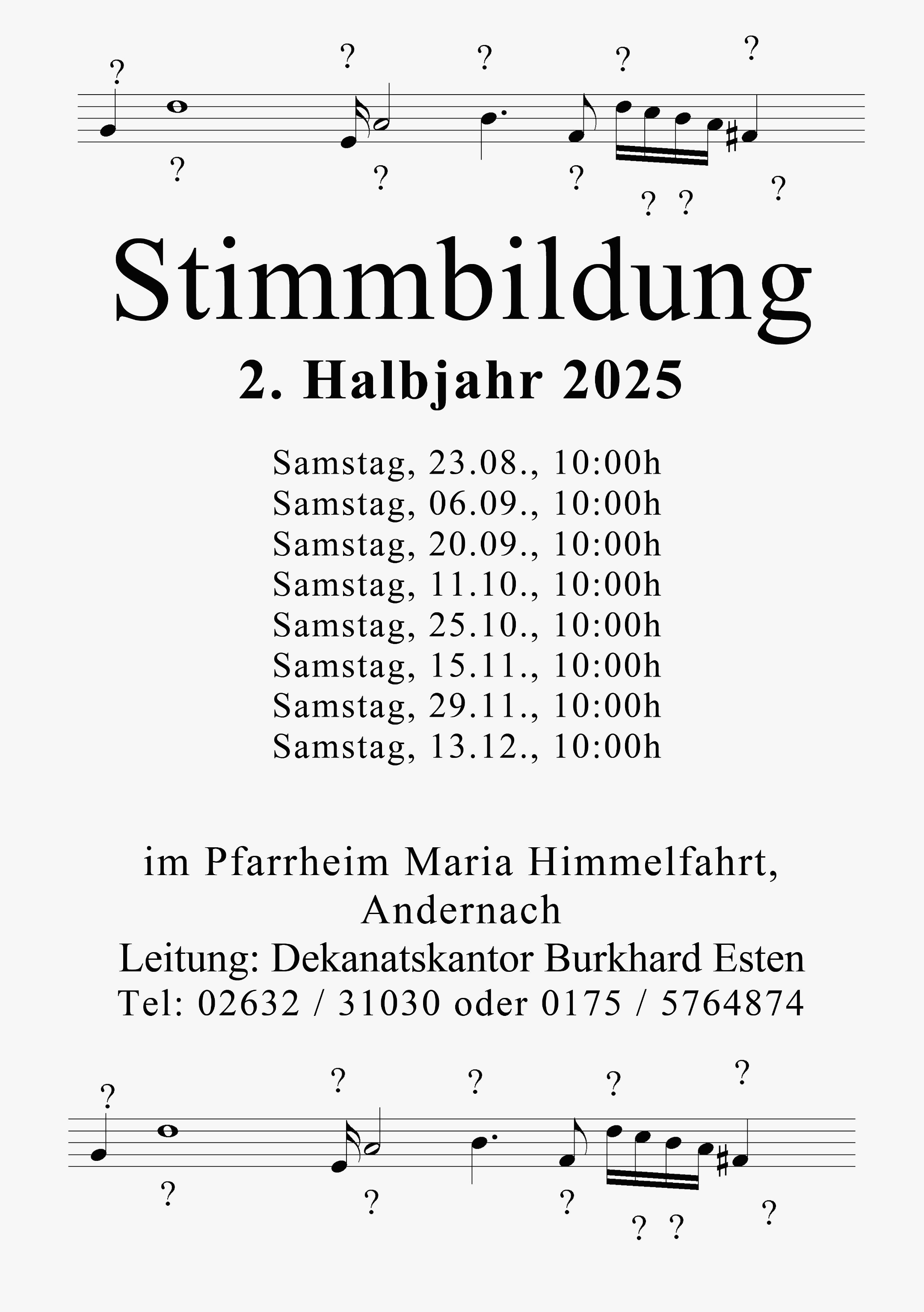 Stimmbildungstermine 2. Halbjahr 2025
